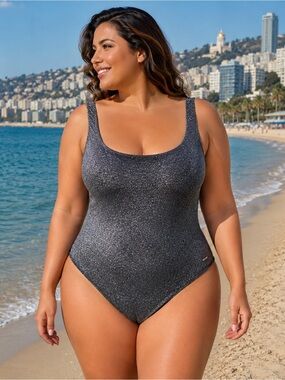 Plus-Size Shimmer One-Piece Swimsuit — Sparkling Charcoal